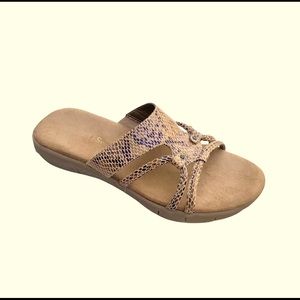Aerosoles Faux Snakeskin Embossed Metallic Brown Fabric Mules Slides Sandals 8
